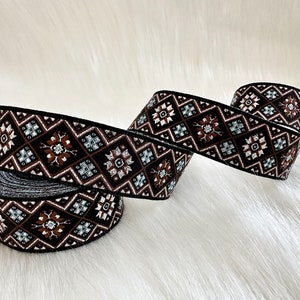 25mm-1 inches inches geometric ribbon, metalic silver woven, blue&black jacquard border