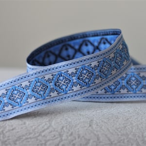 25mm-1 inch blue&white Jacquard ribbon, ethnic trim, Ribbon woven in blue and white pattern border