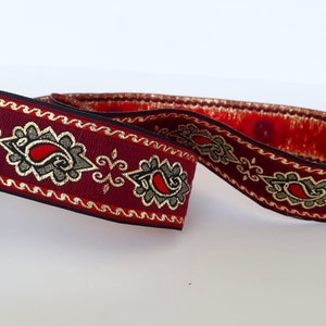 35 mm - 1.25" red and gold tears pattern Jacquard ribbon, decorative ribbon, craft border, jacquard trim, costume ribbon