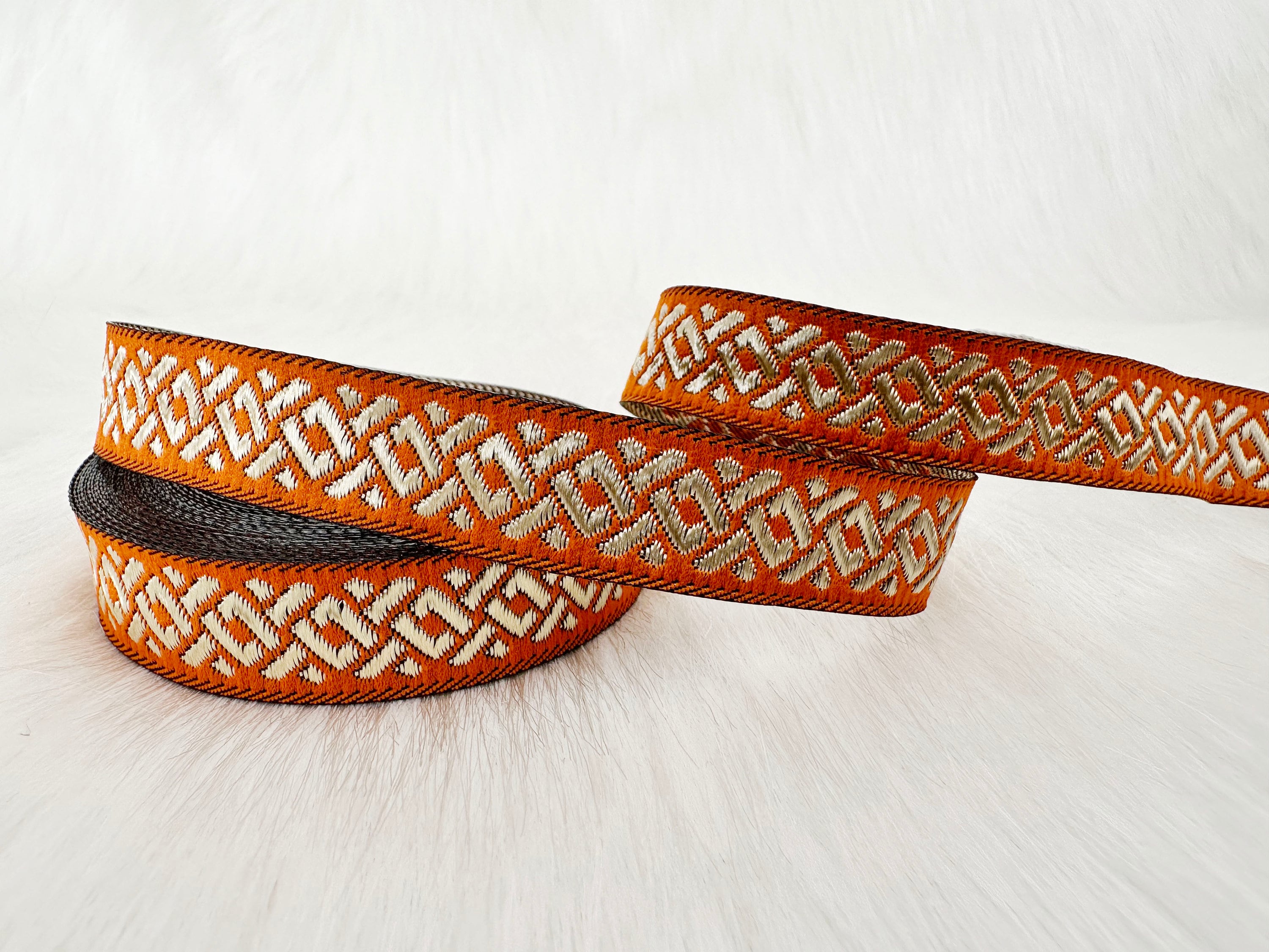 11 Yard Sky Blue & Orange Jacquard Ribbon - 0.98 Inch Wide Upholstery Trim For Crafts & Decor