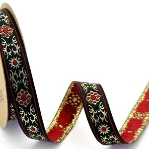 15 mm metallic red Jacquard ribbon, Embroidered border, Sewing trim, red Jacquard trim,  metallic red  Woven Border, Craft border