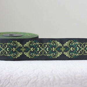 25mm-1 inch Celtic Knot Green jacquard Ribbon, fall ribbon, colorful border