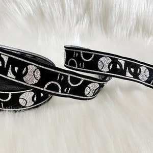 22 mm_ 0.86 inch metallic silver and black Jacquard ribbon, geometric Jacquard trim, woven Jacquard border, costume trim