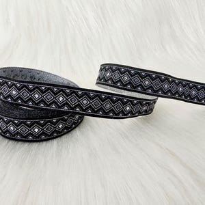 Fita jacquard chevron preta e cinza de 15 mm (5/8 pol.), borda decorativa, fita geométrica, acabamentos nativos, borda por jarda estilo boho