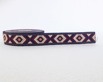 25 mm_1 inches  Geometric Diamond Jacquard trim , Decorative Craft Ribbon, Jacquard border trim, woven ribbons