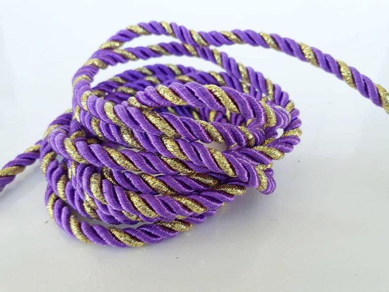 curtain cord/_ 1 meter 5 mm 3 ply purple and gold twist rope