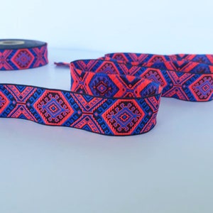 25mm-1 inches exotic ethnic neon pink  jacquard border, ukrainian folkloric ribbon,