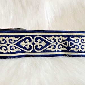 50mm (1+7/8 inch) Navy blue&gold celtic heart woven border, fall ribbon, royal celtic heart trim, by the yard trim