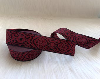 Cinta jacquard roja y negra de 35 mm (1,25"), ribete étnico, tejido jacquard oriental, borde bordado