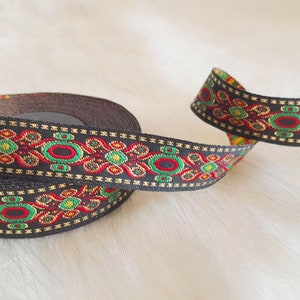 Nastro jacquard etnico verde e rosso da 15 mm (5/8 pollici), bordo decorativo, nastro tessile per la casa