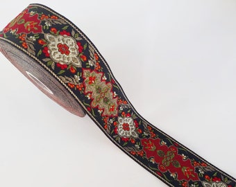 40 mm (1.57 inches) Black_Red European Motive Jacquard Ribbon, Decorative Craft Border