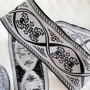 70mm (2.75 inches)  Jacquard ribbon trim, Silver Medieval Jacquard trim, Thick jacquard border, Drapery Trim, Costume Ribbon, Vintage Ribbon