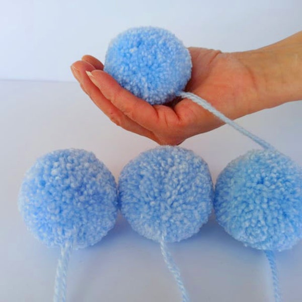 4 pcs 4cm/5cm/6cm/ 2 pcs 8cm/10cm Baby blue Yarn pom poms, Pick your own coloured fluffy wool pom poms, baby shower, gender reveal