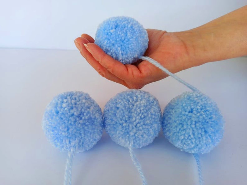 5cm/6cm/8cm/10cm Baby blue Yarn pom poms, Pick your own coloured fluffy wool pom poms, party hats, baby shower, gender reveal, queen jubilee 
