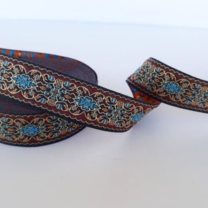 25mm-1 inch brown and blue Flower jacquard ribbon, Craft Border Trim, Jacquard Costume Ribbon, floral costume trim