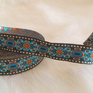 Nastro jacquard etnico nero e turchese da 15 mm (5/8 pollici), bordo decorativo, nastro tessile per la casa
