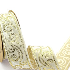 Ruban Jacquard crème et or brillant de 35 mm - 1,25 po., garniture Jacquard authentique, bordure Jacquard tissée, garniture de costume
