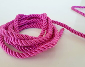 5 mm 3 ply fuschia twist cord, Wrapped Thread Cord, Satin Twisted rope - 1 meter