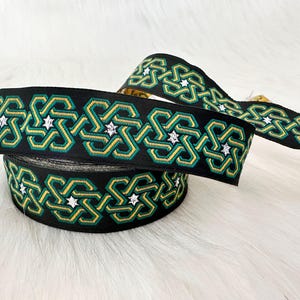 25mm-1 inch Stars pattern green&black jacquard ribbon, celtic woven trim