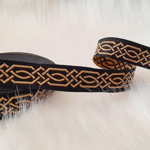 20 mm Keltischer Knoten Jacquard Band, Herbst Schleifenband, schwarz braune Borte