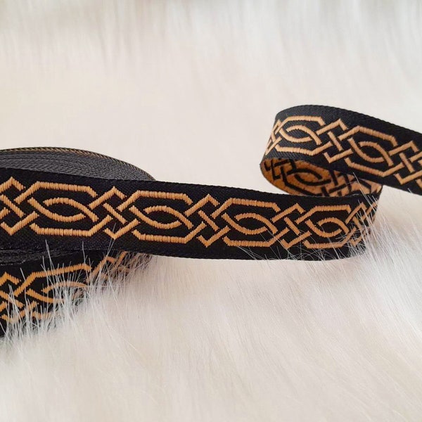 20 mm_ 0.80 inch Celtic Knot jacquard Ribbon, fall ribbon, black brown border