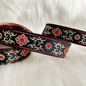 Ruban Jacquard or métallique et noir et rouge de 22 mm_ 0,86 pouce, garniture Jacquard authentique, bordure Jacquard tissée, garniture de costume