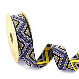 25mm-1 inches lilac and yellow Chevron Jacquard Trim, Woven Border Trimmings, Geometric Ribbon, Braid Embroidery Trim