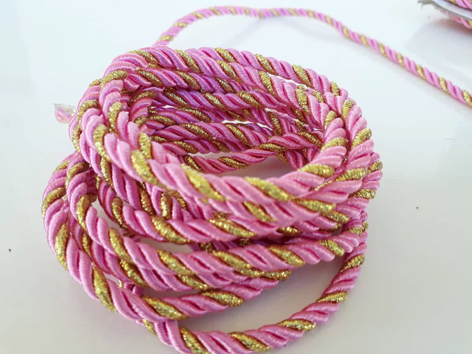 5mm 3 Ply Pink and Gold Barley Twist Rope, Braided Piping, Quality…