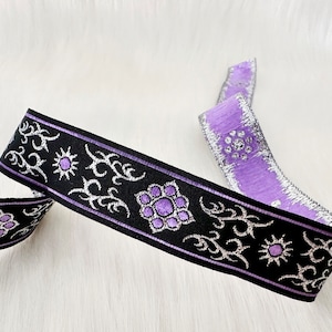 22 mm-0,86 tum metalliskt lila jacquardband, autentisk jacquardkant, rullad jacquardkant