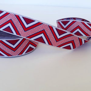 25mm-1 inches red and white Chevron Jacquard Trim, Woven Border Trimmings, Geometric Ribbon, Braid Embroidery Trim