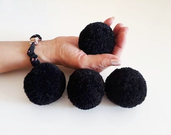 4 pcs 4cm/5cm/6cm/ 2 pcs 8cm/10cm black pom poms, Handmade large yarn pom poms
