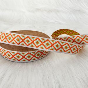 Nastro jacquard a zig zag arancione e bianco da 15 mm (5/8 pollici), bordo decorativo, nastro geometrico, bordini nativi, bordo tagliato su misura in stile boho