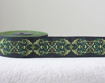 35 mm - 1.25&quot; Celtic Knot Green jacquard Ribbon, fall ribbon, colorful border