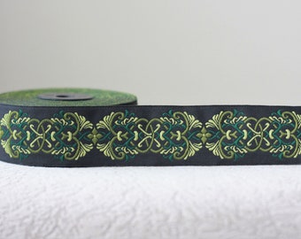 35 mm - 1.25" Celtic Knot Green jacquard Ribbon, fall ribbon, colorful border