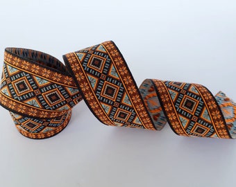 35 mm - 1.25" diamond border, geometric jacquard trim, ethnic jacquard ribbon, multicolor embroider border