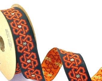25mm-1 inch Stars pattern orange&black jacquard ribbon, celtic woven trim