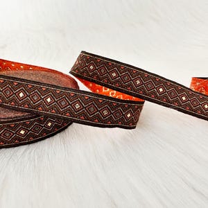 Nastro jacquard a zig zag marrone e arancione da 15 mm (5/8 pollici), bordo decorativo, nastro geometrico, bordini nativi, bordo tagliato su misura in stile boho