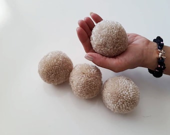 4 Stück 4cm / 5cm / 6cm / 2 Stück 8cm / 10cm Wolle Pom Poms, beige Bommel, Große Bommel