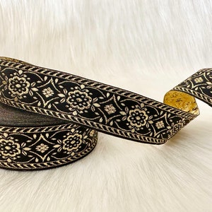 25mm-1 inch geometric diamond woven, metalic gold and black ribbon, jacquard trim by the yard