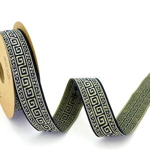 Bordure de couture bleu marine et or de 22 mm_ 0,86 pouce avec clé grecque en or métallique par yard, bordur clé grecque