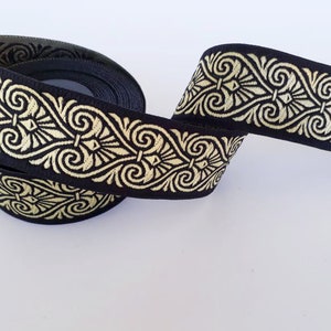 35 mm - 1.25&quot; Black&Gold Heart Jacquard ribbons, Heart embroidered ribbon, Jacquard trim