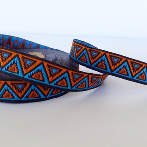 Nastro decorativo boho blu e arancione da 15 mm (5/8 pollici), nastro geometrico a zig-zag, bordo jacquard boho, nastro intrecciato hippie