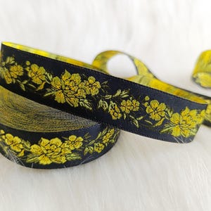25 mm - 1 inch Yellow Rose Pattern Jacquard Ribbon  Woven Trim Border Embroidered Ribbon Sewing Trim Craft Ribbon, FlowerJacquard Trim