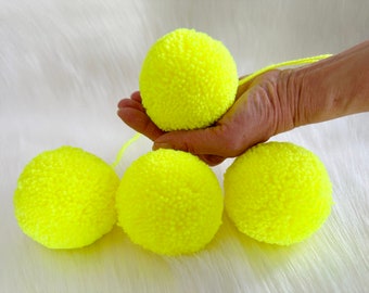 4 pcs 4cm/5cm/6cm/ 2 pcs 8cm/10cm Pom poms, Large pom poms, Neon Yellow pom poms