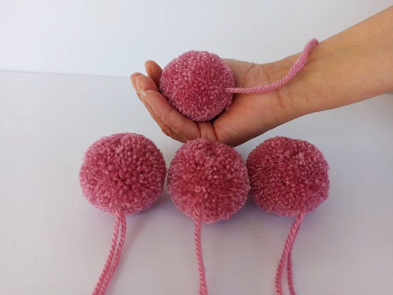 Pink Yarn Pom Poms Handmade Set of 2 Large Package Ties Hat 