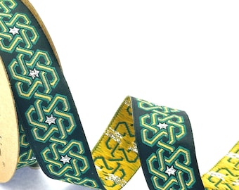 25mm-1 inch Stars pattern green&black jacquard ribbon, celtic woven trim