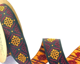 25mm-1 inches orange&burgundy jacquard ribbon, ethnic trim, oriental jacquard woven, embroider border, woven fabric trim