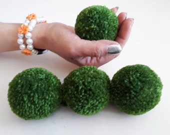 4 pcs 4cm/5cm/6cm/ 2 pcs 8cm/10cm wool pompom, grass green yarn pom poms