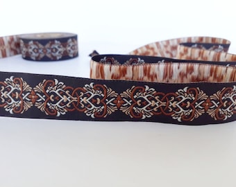 25mm-1 inch black&brown medieval motive jacquard ribbon, celtic woven knot border, collar supply trim