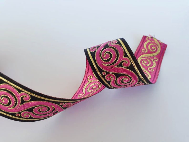 Scroll patterned border Scroll Jacquard trim 1.25 scroll trim by the yard pink and black Sewing trim 35 mm
